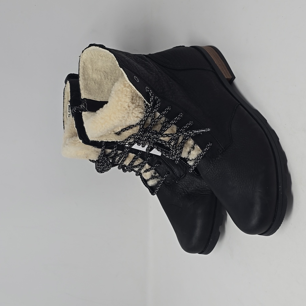 Sorel Women's Emelie Short Lace Cozy Leather Waterproof Boots Black  Size 11